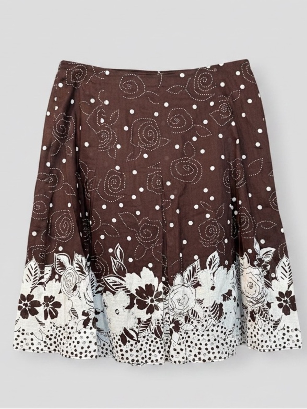 Harold's Brown and White Floral Border A-Line Skirt